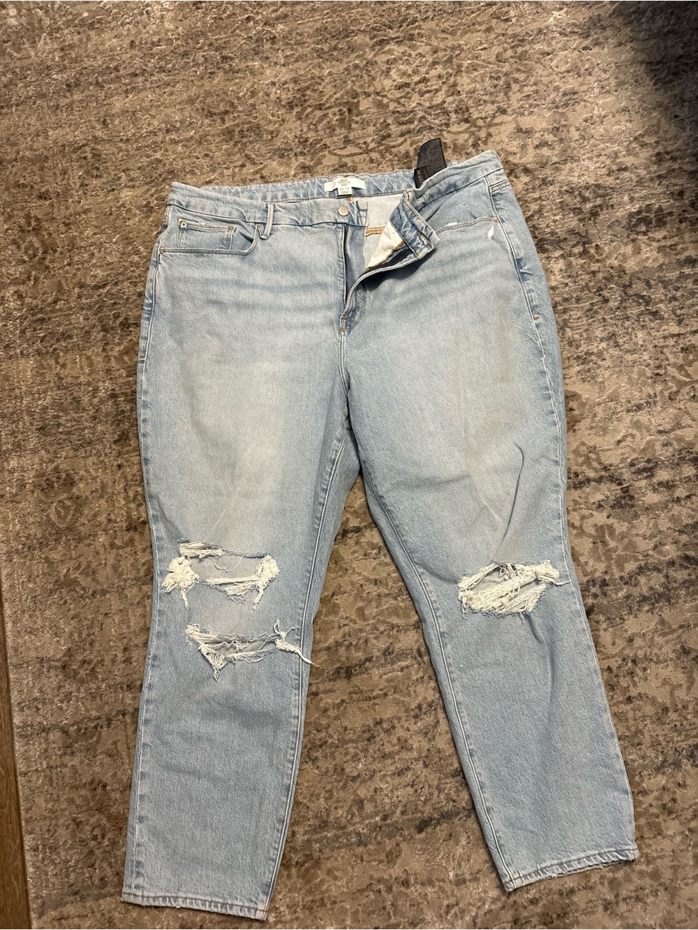 Good American Light Blue Distressed Boyfriend Jeans